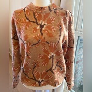 Elegant Floral Cowl Neck Sweater - Brown and Orange